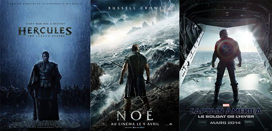Affiches cinéma 2014 - thème eau - Noah - Hercules - Captain America, jan 2014 Affiches cinéma 2014 - thème eau - Noah - Hercules - Captain America