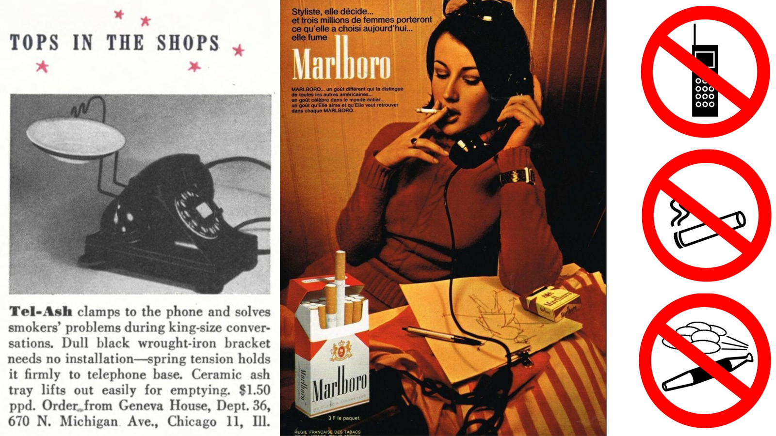 Publicité pour les cigarettes et cendrier de téléphone