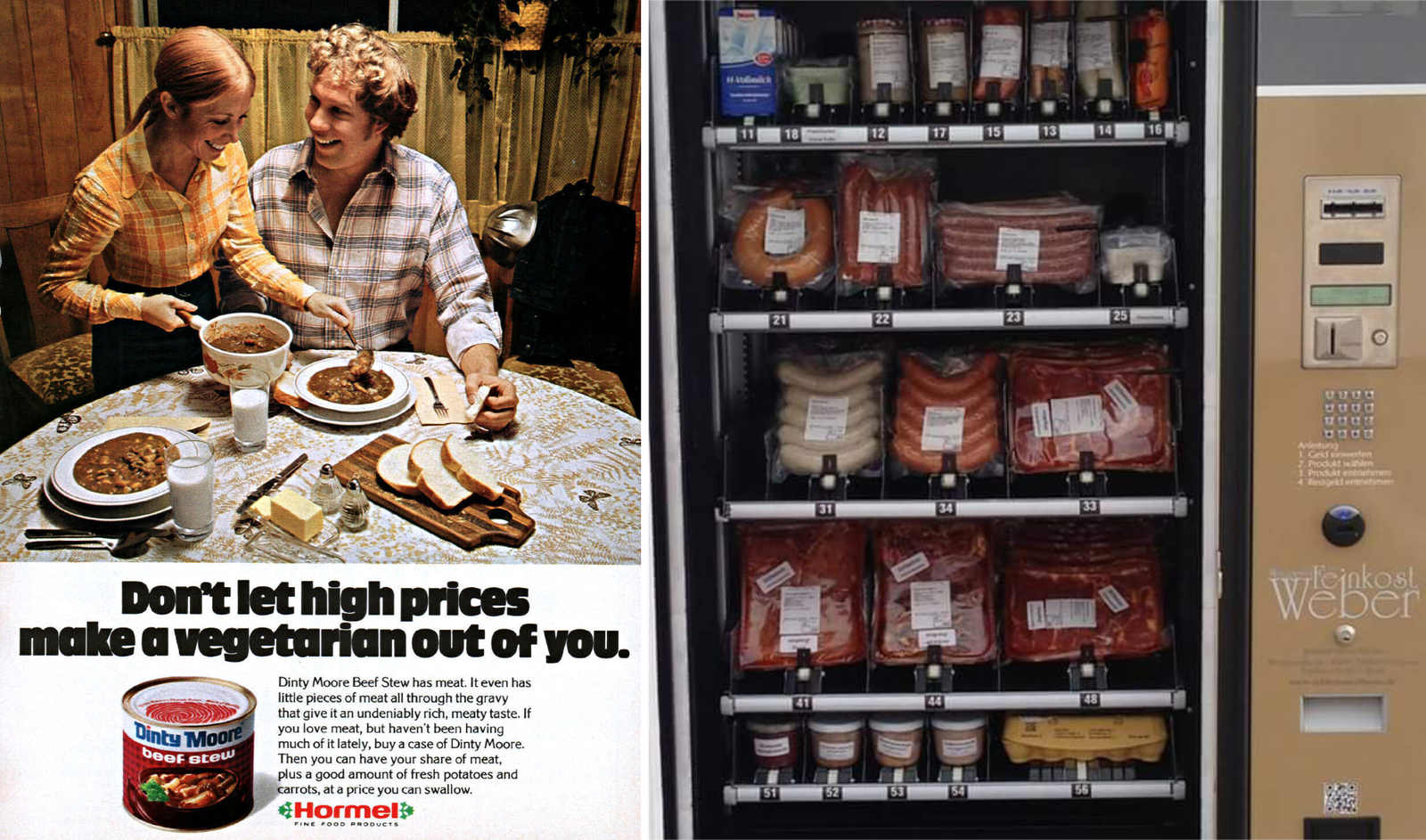 publicité pour de la viande et distributeur de viande